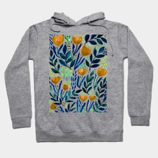 Watercolor flower garden -  yellow and blue Hoodie